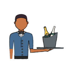 bartender holding a tray with drinks icon over white background colorful design vector illustration