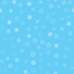 Christmas abstract background from white snowflakes on blue. Seamless pattern for design cards, posters, greeting for the new year.