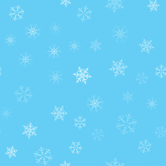 Christmas abstract background from white snowflakes on blue. Seamless pattern for design cards, posters, greeting for the new year.
