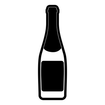 flat line  monochromatic  bottle champagne over white background  vector illustration