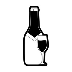 flat line  monochromatic  bottle  with  glass of champagne over white background  vector illustration