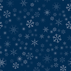 abstract seamless pattern made of snowflakes on blue. Christmas background for design of posters, postcards, invitation for the new year.