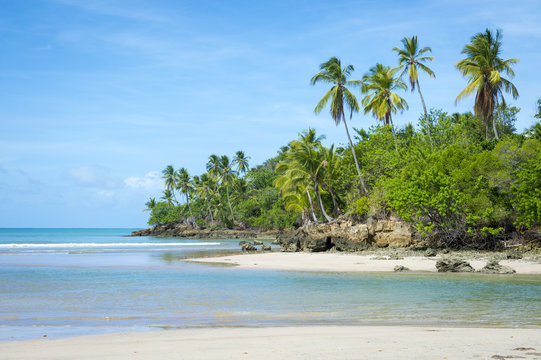 Tropical deserted beach on the coast of a remote island in Bahia, Brazil