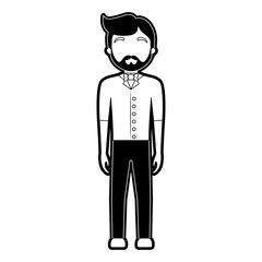 flat line monochromatic waiter man over white background  vector illustration