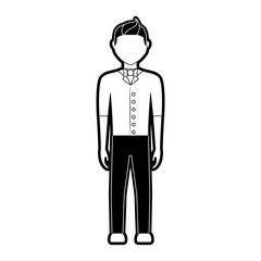 flat line monochromatic waiter man over white background  vector illustration