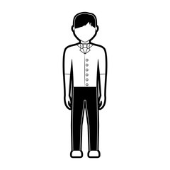 flat line monochromatic waiter man over white background  vector illustration