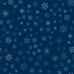 abstract seamless pattern made of snowflakes on blue. Christmas background for design of posters, postcards, invitation for the new year.
