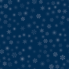 abstract seamless pattern made of snowflakes on blue. Christmas background for design of posters, postcards, invitation for the new year.