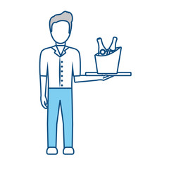 bartender holding a tray with drinks icon over white background vector illustration