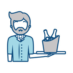 bartender holding a tray with drinks icon over white background vector illustration