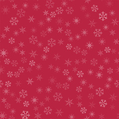 abstract seamless pattern Christmas background of snowflakes on a red. For design of cards, invitations, greeting for the new year.