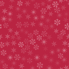 Fototapeta na wymiar abstract seamless pattern Christmas background of snowflakes on a red. For design of cards, invitations, greeting for the new year.