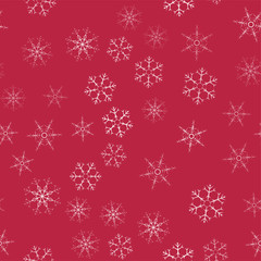 abstract seamless pattern Christmas background of snowflakes on a red. For design of cards, invitations, greeting for the new year.