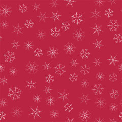 abstract seamless pattern Christmas background of snowflakes on a red. For design of cards, invitations, greeting for the new year.