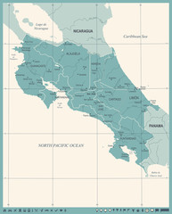 Costa Rica Map - Vintage Detailed Vector Illustration