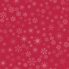 abstract seamless pattern Christmas background of snowflakes on a red. For design of cards, invitations, greeting for the new year.