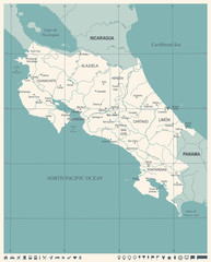 Costa Rica Map - Vintage Detailed Vector Illustration