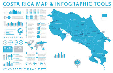 Costa Rica Map - Info Graphic Vector Illustration