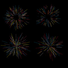 Fototapeta premium Colorful fireworks Radiating from the center of thin beams, lines. Dynamic style. Abstract explosion, speed motion
