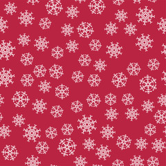 abstract Christmas seamless pattern from white snowflakes on red background. For holiday, new year, celebration, party.