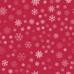 abstract Christmas seamless pattern from white snowflakes on red background. For holiday, new year, celebration, party.