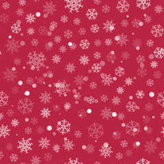 abstract Christmas seamless pattern from white snowflakes on red background. For holiday, new year, celebration, party.