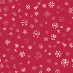 abstract Christmas seamless pattern from white snowflakes on red background. For holiday, new year, celebration, party.