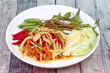 Spicy papaya salad with mixed vegetable  for Chinese vegetable festival .