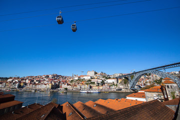 Fototapeta na wymiar View of Douro river in the center of city from Vila Nova de Gaia, Porto, Portugal.