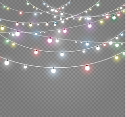 Christmas lights isolated on transparent background. Xmas glowing garland.Vector illustration