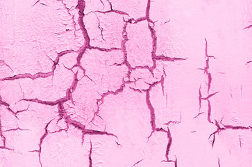 Old Damaged Cracked Paint Wall, Grunge Background, pink pastel color