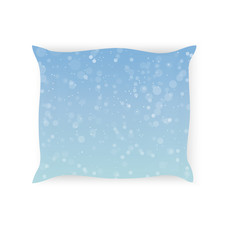 soft pillow with printed design on theme of Christmas. Pillow case made of snowflakes on a blue background.