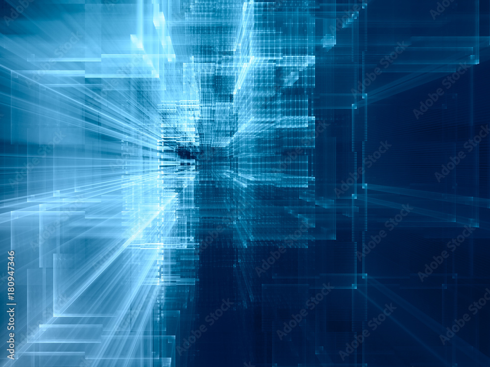 Poster abstract blue toned background element on black. composition of grids and matrix patterns. detailed 