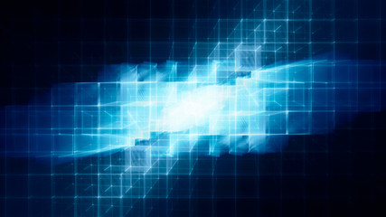 Abstract blue toned background element on black. Disturbed grid pattern. Detailed fractal graphics. Information technology concept.