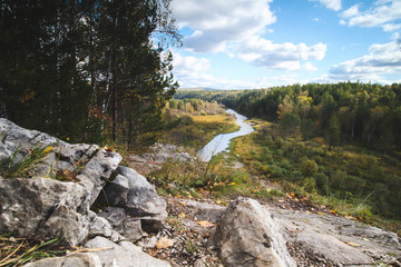 Travel place with view on a river from mountain