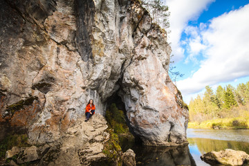 Traveler relaxing in beautiful nature.