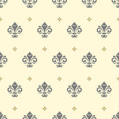 Seamless pattern. Modern geometric ornament with royal lilies. Classic vintage background
