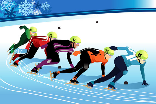 Speed Skating Athletes Competing Illustration