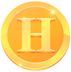 Gold coin with letter H design vector image