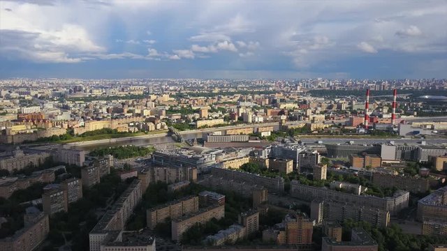 sunny cloudy day moscow cityscape aerial panorama 4k russia
