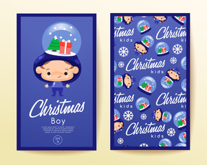 Boy and girl wearing Christmas fancy hat : Vertical Card Template : Vector Illustration