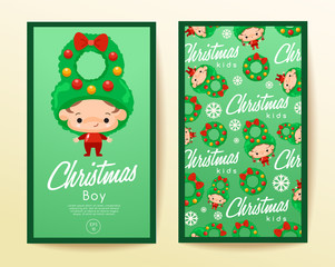 Boy and girl wearing Christmas fancy hat : Vertical Card Template : Vector Illustration