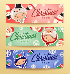 Boy and girl wearing Christmas fancy hat : Horizontal Card Template : Vector Illustration