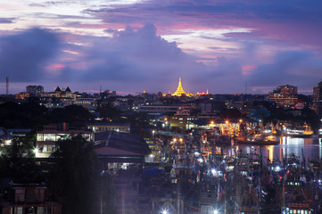 Beautiful sunset and Shwedagon Pagoda