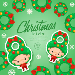 Boy and girl wearing Christmas fancy hat : Vector Illustration
