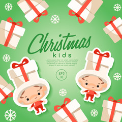 Boy and girl wearing Christmas fancy hat : Vector Illustration