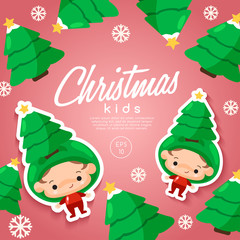 Boy and girl wearing Christmas fancy hat : Vector Illustration