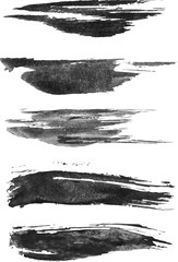 Set of five brush strokes in gray halftone