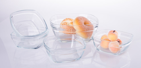 glass bowl with food on a background