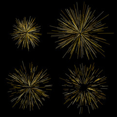 Gold fireworks Radiating from the center of thin beams, lines. Vector illustration. Dynamic style Abstract explosion, speed motion